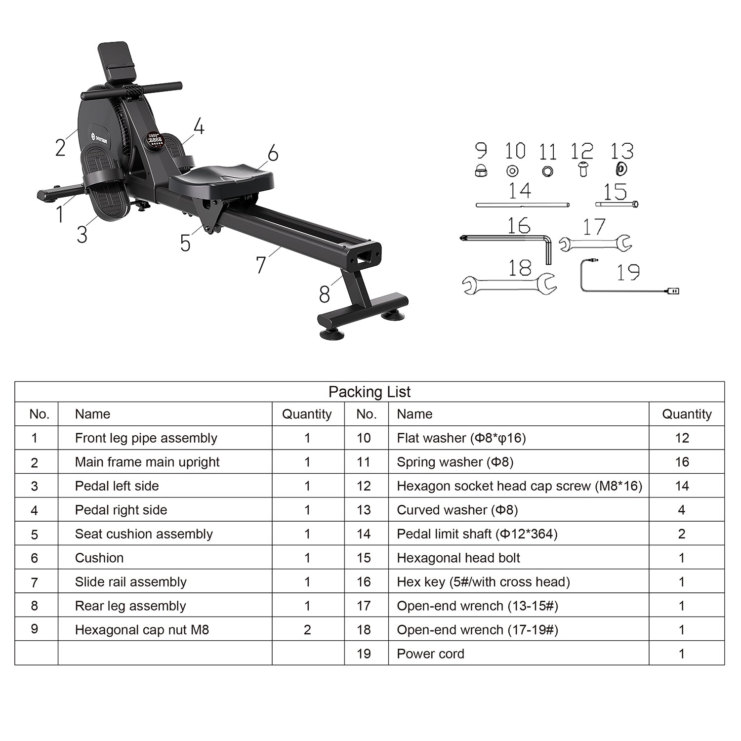 DeerRun R1 Pro Ultra-Quiet 32-Level Magnetic Resistance Smart Rower for Home
