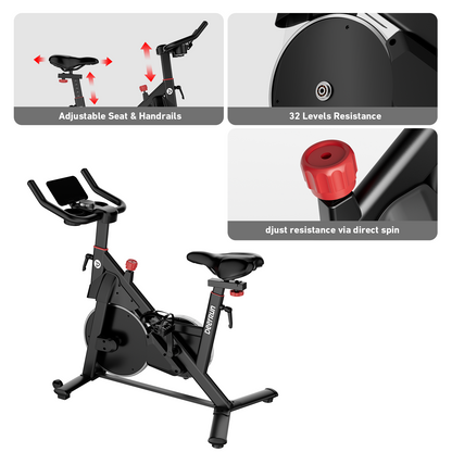 DeerRun S500 Pro King Size Indoor Exercise Bike for Tall Riders 32 Magnetic Adjustable Resistance, LED Screen