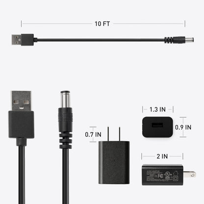 DeerRun® Bike Extension Cord, 10 ft, 5V 2A, with Adapter