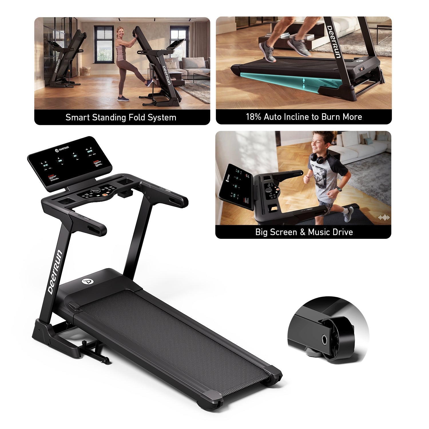 DeerRun X50 18% Auto Incline Big Screen AI Coach Smart Treadmill | 12.5 mph, 400 lbs Capacity