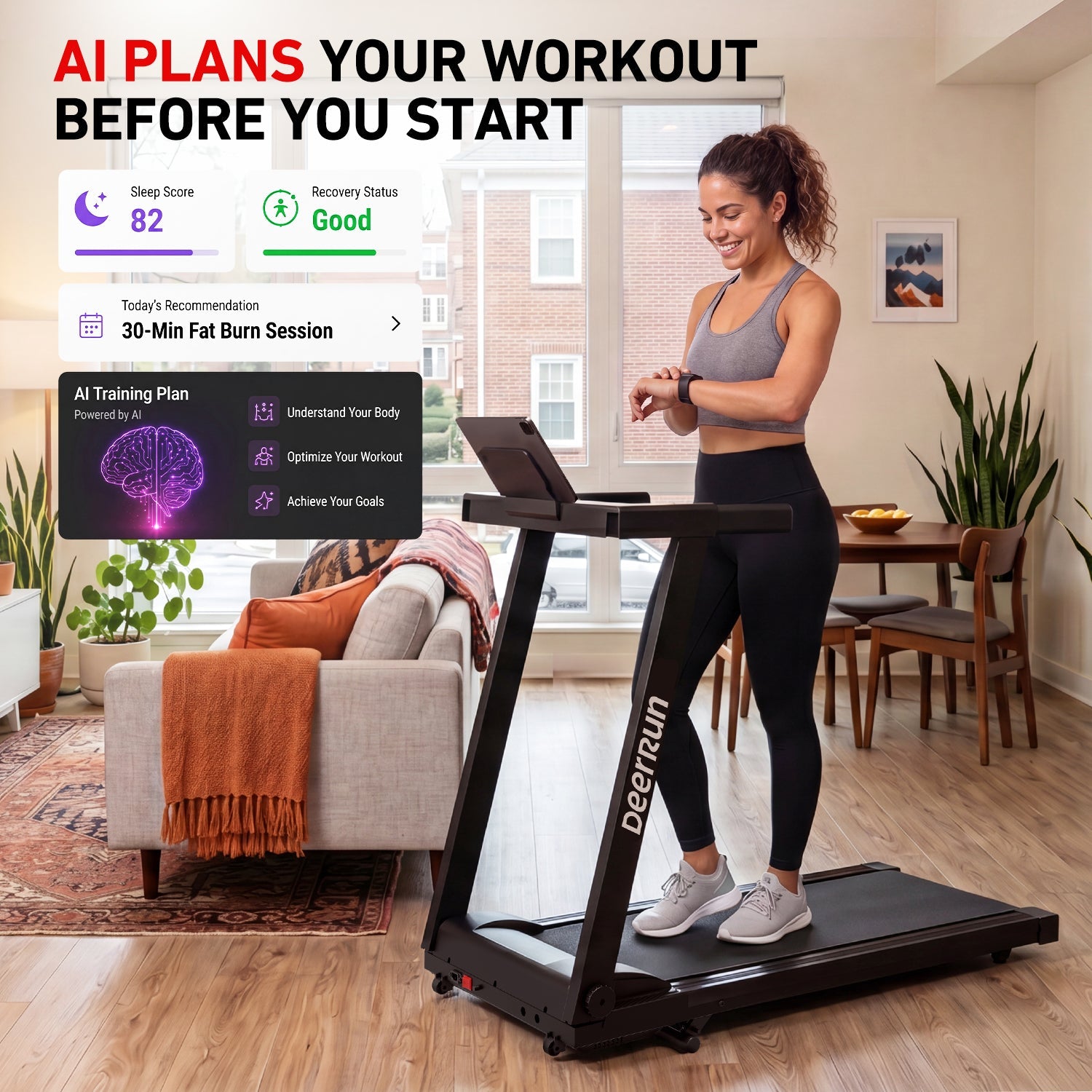 DeerRun A1 Pro Smart Foldable Treadmill with AI Coach