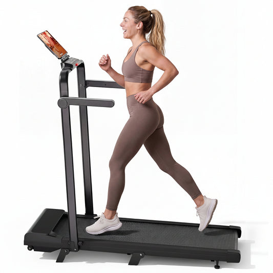 Quiet 2-in-1 Foldable Treadmill for Home Walk, Run & Save Space -With 5% Incline, Handlebar & Full Display Screen