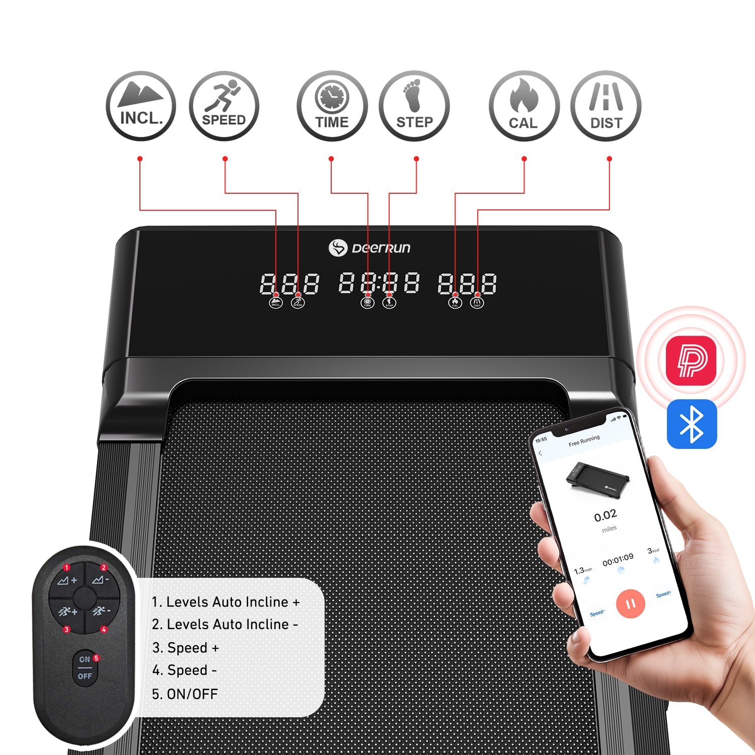 DeerRun Z10 Upgrade Full-screen Smart Walking Pad Treadmill with remote control 12% Auto Incline - Black, More Light, More Thin