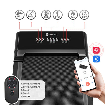 DeerRun Z10 Upgrade Full-screen Smart Walking Pad Treadmill with remote control 12% Auto Incline - Black, More Light, More Thin