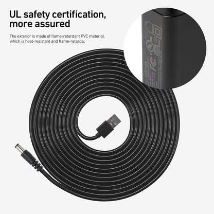 DeerRun® Bike Extension Cord, 10 ft, 5V 2A, with Adapter