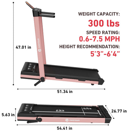 Muse Type 2 in 1 Foldable Treadmill with Remote Control, 12% Auto Incline, Pink